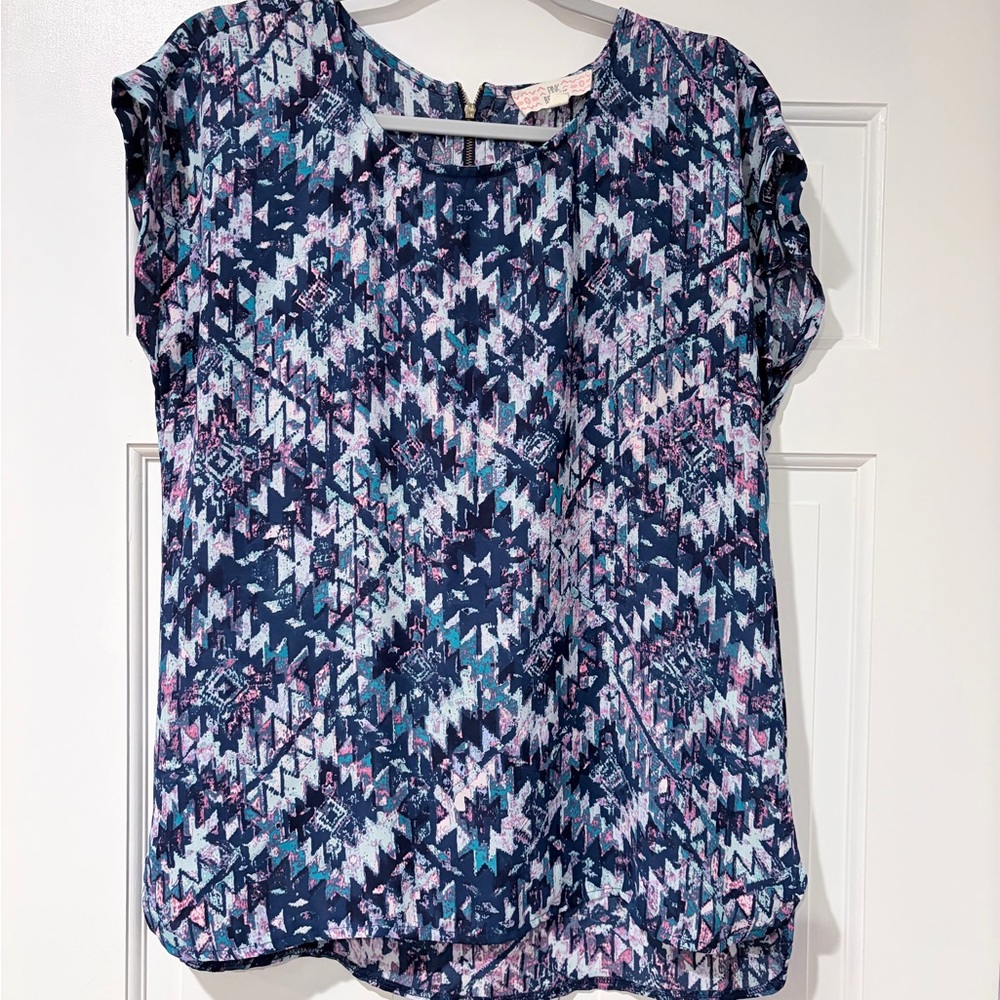 Pink Republic Geometric Patterned Blouse - Blue and Pink - Large
